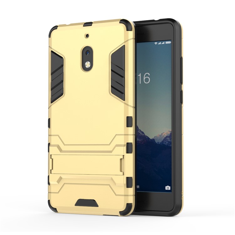 Cool Guard Plastic TPU Hybrid Phone Shell Cover with Kickstand for Nokia 2.1 - Gold-2