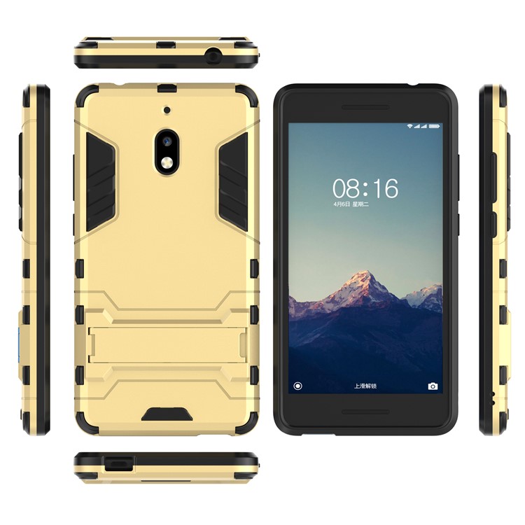 Cool Guard Plastic TPU Hybrid Phone Shell Cover with Kickstand for Nokia 2.1 - Gold-3
