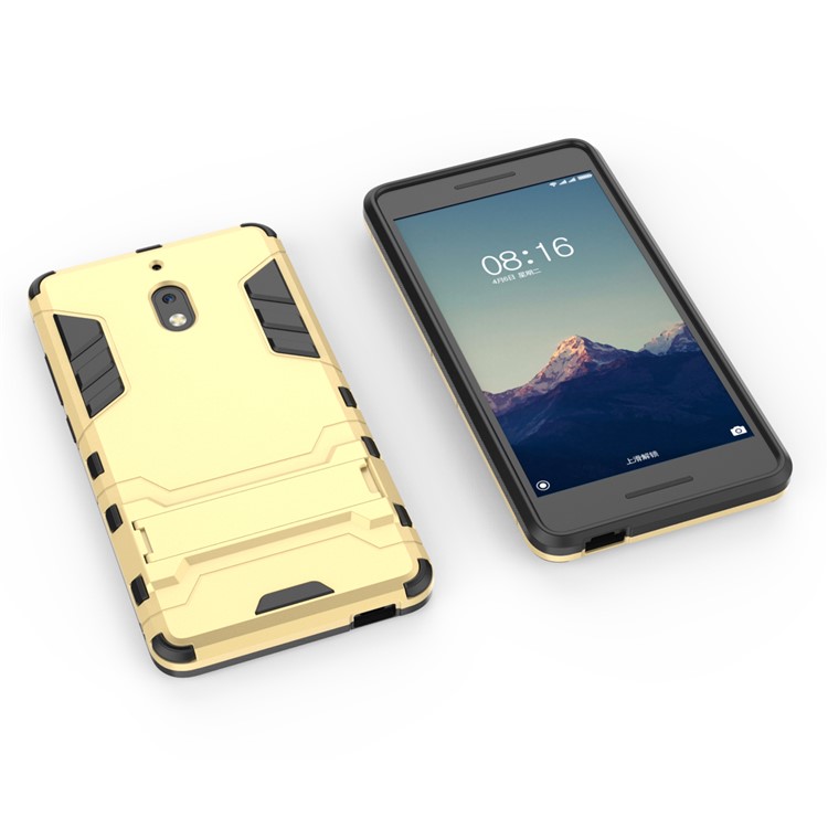 Cool Guard Plastic TPU Hybrid Phone Shell Cover with Kickstand for Nokia 2.1 - Gold-4