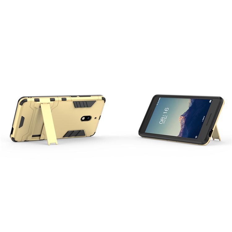 Cool Guard Plastic TPU Hybrid Phone Shell Cover with Kickstand for Nokia 2.1 - Gold-5