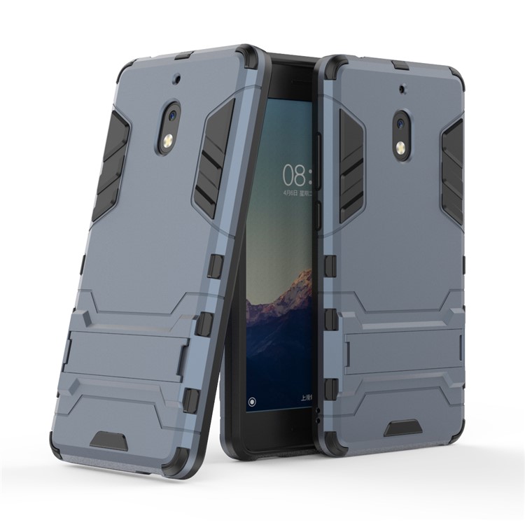 Cool Guard Plastic TPU Hybrid Casing with Kickstand for Nokia 2.1 - Dark Blue-1