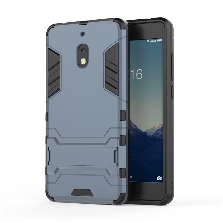 Cool Guard Plastic TPU Hybrid Casing with Kickstand for Nokia 2.1 - Dark Blue-2