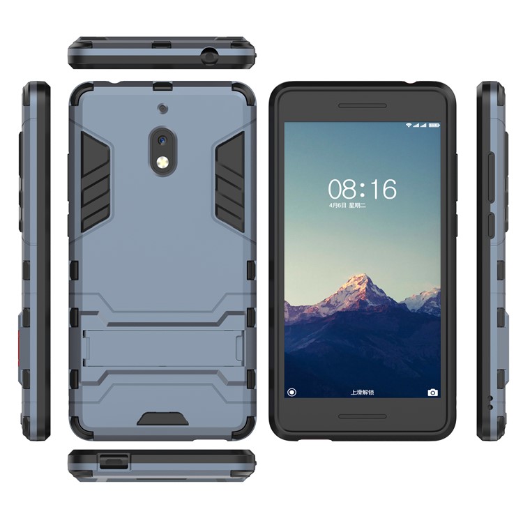 Cool Guard Plastic TPU Hybrid Casing with Kickstand for Nokia 2.1 - Dark Blue-3