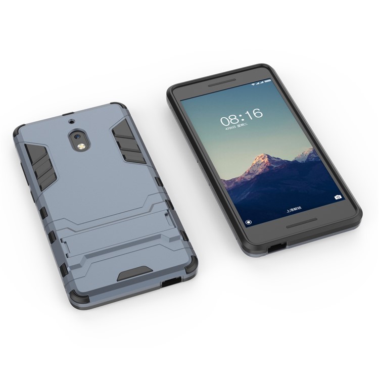 Cool Guard Plastic TPU Hybrid Casing with Kickstand for Nokia 2.1 - Dark Blue-4