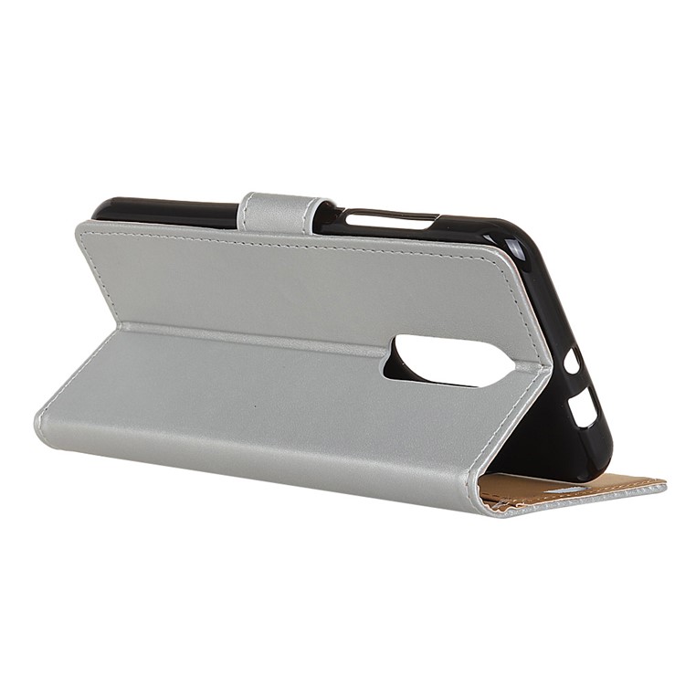 Stand Wallet Leather Cell Phone Case for Nokia 7.1 - Silver-4