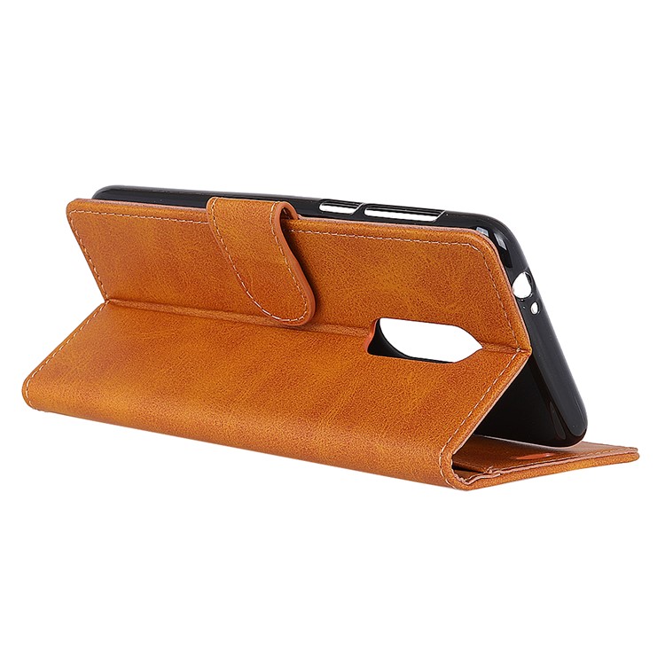 For Nokia 7.1 Matte PU Leather Wallet Magnetic Protective Shell Case - Brown-8