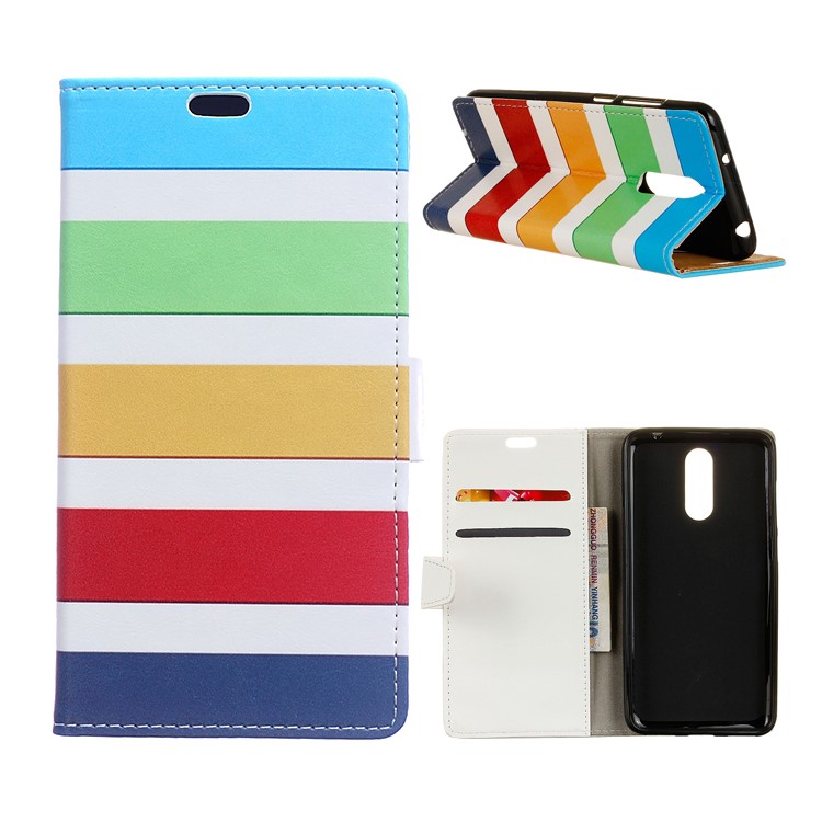 Pattern Printing Wallet Stand Leather Case Accessory for Nokia 7.1 - Colorized Stripes-1