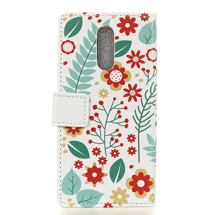 Pattern Printing Wallet Stand Leather Protective Case Cover for Nokia 7.1 - Flowers and Leaves-2
