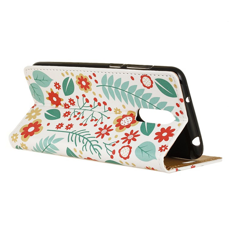 Pattern Printing Wallet Stand Leather Protective Case Cover for Nokia 7.1 - Flowers and Leaves-4