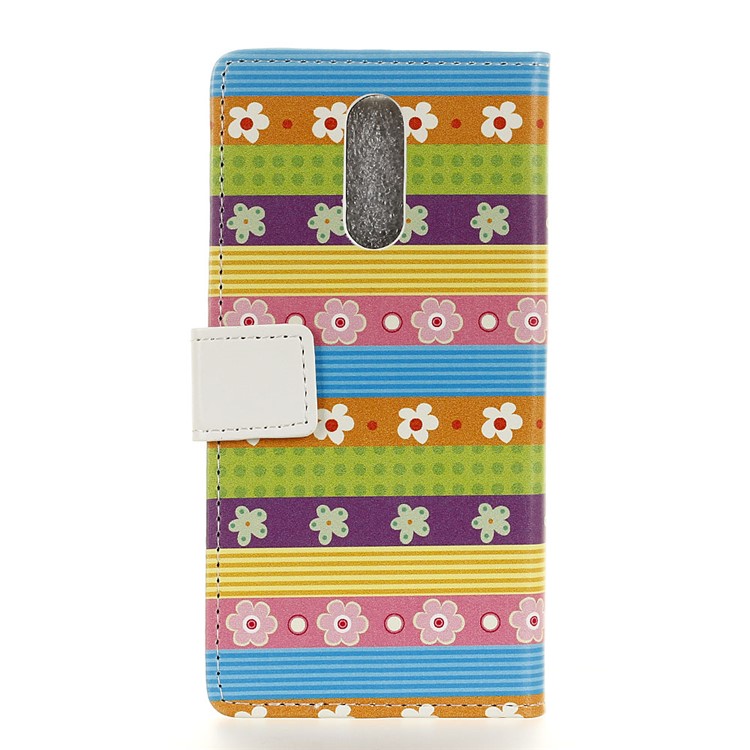 Pattern Printing Wallet Stand Leather Cover Accessory for Nokia 7.1 - Colorful Stripes Flowers-2