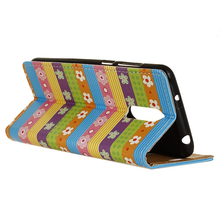Pattern Printing Wallet Stand Leather Cover Accessory for Nokia 7.1 - Colorful Stripes Flowers-4