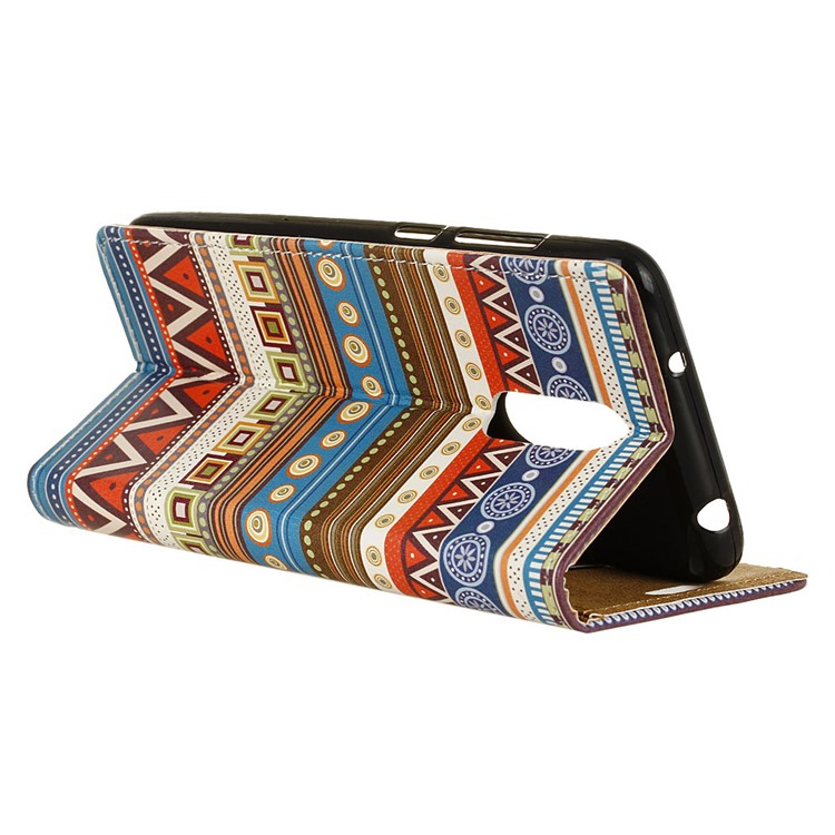 Pattern Printing Wallet Stand Leather Protector Shell Case for Nokia 7.1 - Tribal Geometric Figure-4