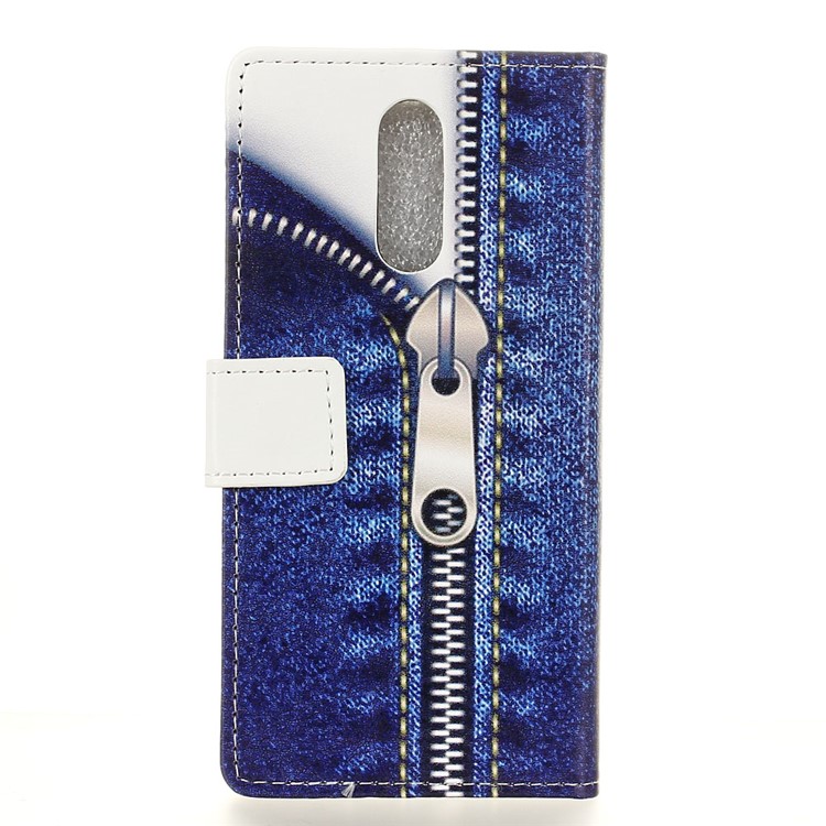 Pattern Printing Wallet Stand Leather Magnetic Cover Case for Nokia 7.1 - Jeans Metal Zipper-2