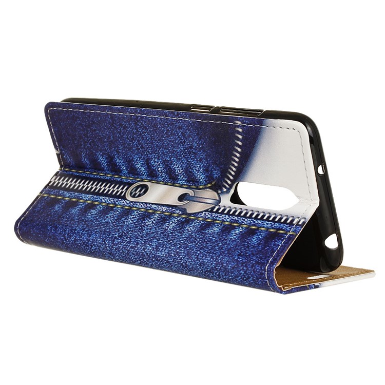 Pattern Printing Wallet Stand Leather Magnetic Cover Case for Nokia 7.1 - Jeans Metal Zipper-6