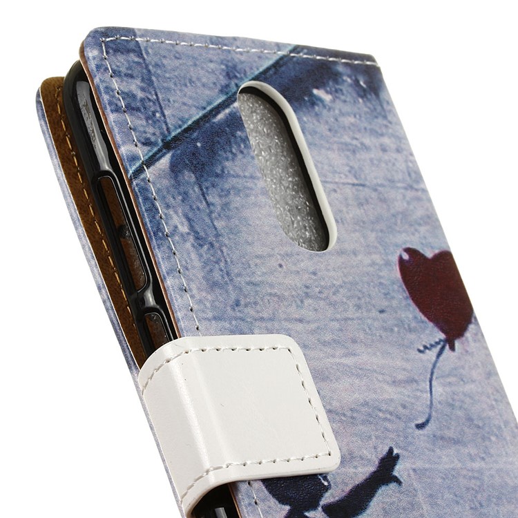 Patterned Wallet Stand Leather Mobile Casing Cover for Nokia 7.1 - Cute Girl Flying Heart Shaped Balloon-3