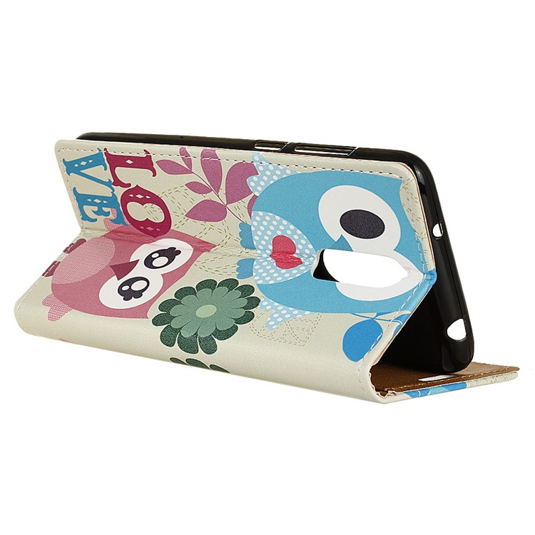 Pattern Printing Wallet Stand Leather Phone Cover for Nokia 7.1 - Cute Owl and LOVE Pattern-4