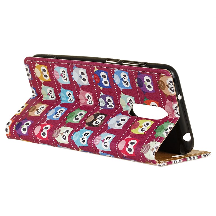 Pattern Printing Wallet Stand Leather Cover for Nokia 7.1 - Purple Background Owls-6