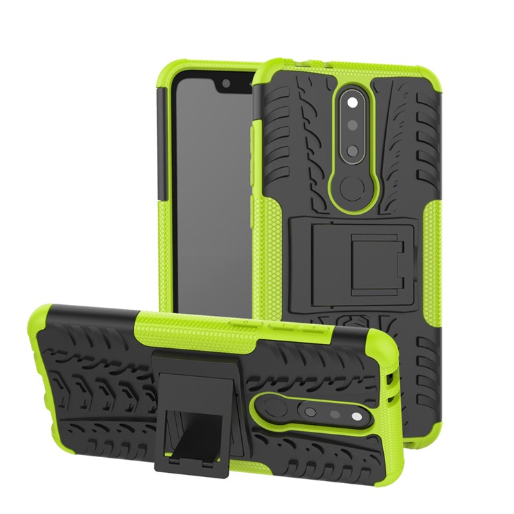 Cool Tyre PC + TPU Hybrid Kickstand Cell Phone Case for Nokia X5 / 5.1 Plus - Green-1