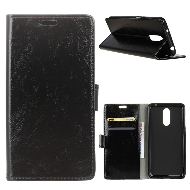 Crazy Horse Texture Wallet Stand Leather Flip Case for Nokia 7.1 Plus / X7 - Black-1