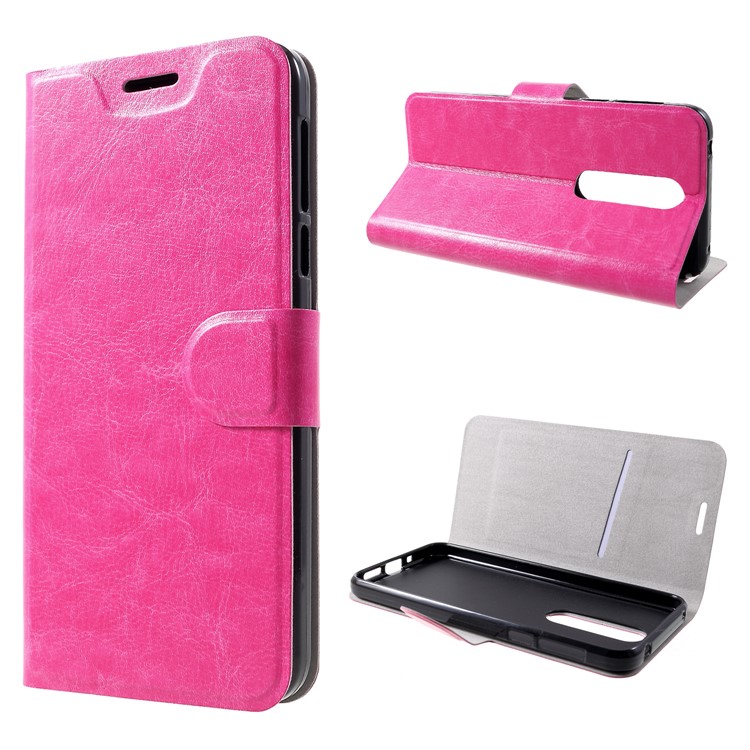 Crazy Horse PU Leather Card Holder Stand Case for Nokia 7.1 - Rose-1