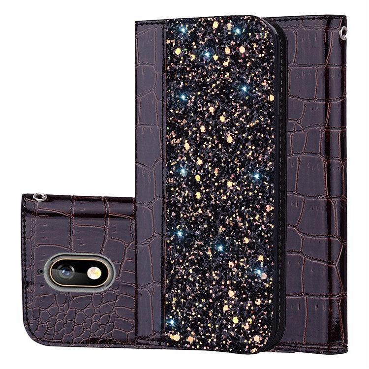 Crocodile Texture Glittery Sequins Splicing PU Leather Stand Case for Nokia 3.1 - Black-1