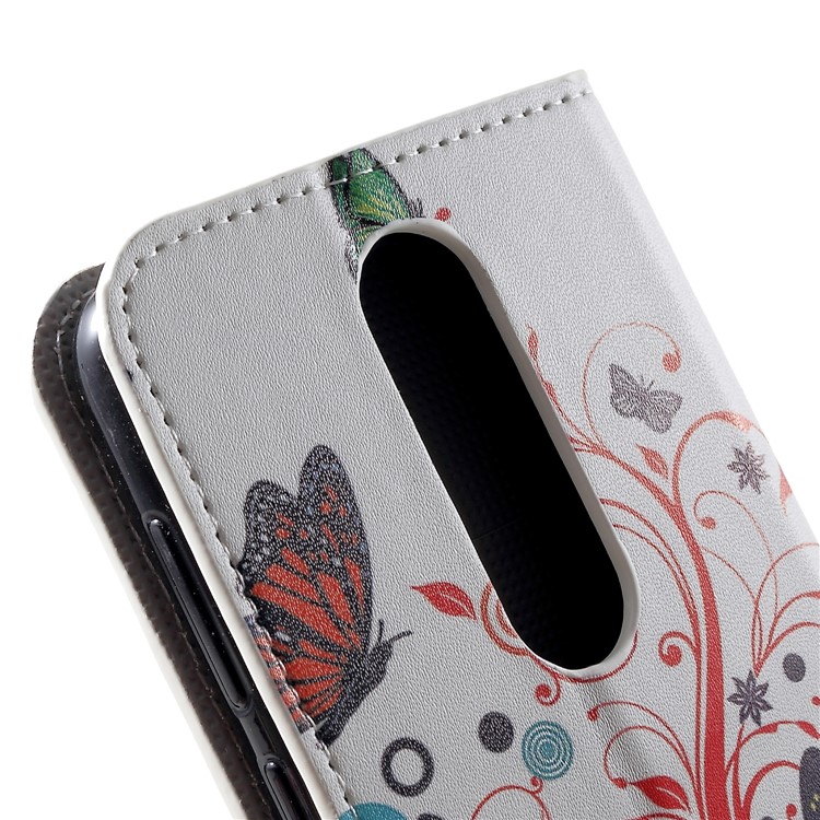 Pattern Printing PU Leather Magnetic Wallet Stand Protective Phone Shell for Nokia 6.1 Plus / X6 - Butterfly and Flower-7