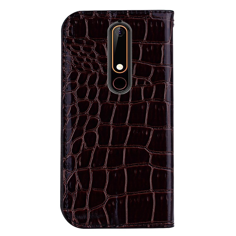 Crocodile Texture Glittery Sequins Splicing PU Leather Auto-absorbed Card Slot Case for Nokia 6.1 (5.5-inch) - Black-3