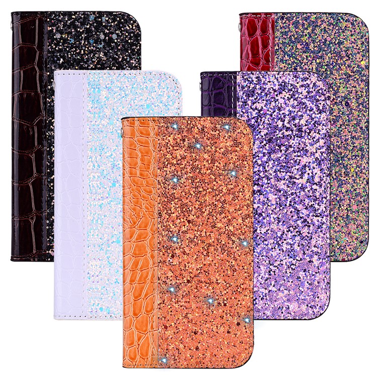 Crocodile Texture Glittery Sequins Splicing PU Leather Auto-absorbed Card Slot Case for Nokia 6.1 (5.5-inch) - Black-9