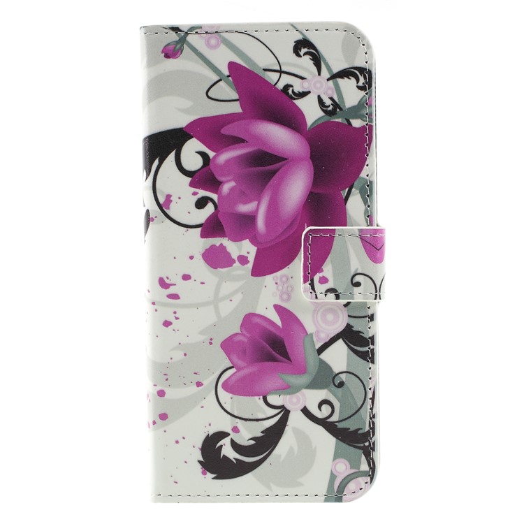 Carteira Estampada Estojo De Celular De Couro Para Nokia 5.1 Plus / X5 - Flor Roxa-1