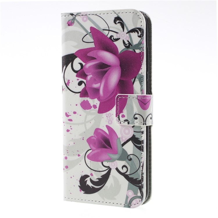 Carteira Estampada Estojo De Celular De Couro Para Nokia 5.1 Plus / X5 - Flor Roxa-3