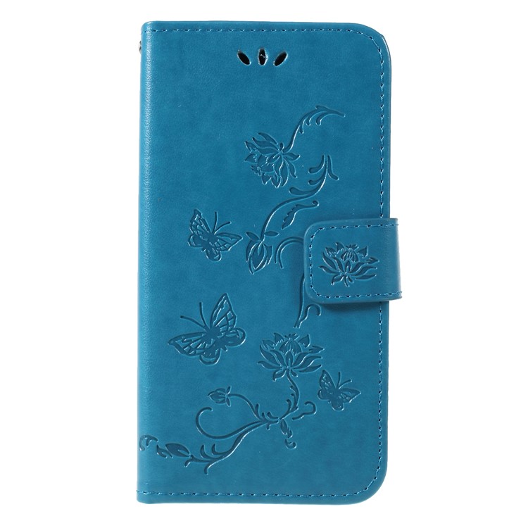 Impressão Carteira De Flor De Borboleta Ficar Caso Móvel De Couro Para Nokia 7.1 - Azul-1