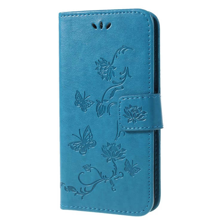 Impressão Carteira De Flor De Borboleta Ficar Caso Móvel De Couro Para Nokia 7.1 - Azul-3