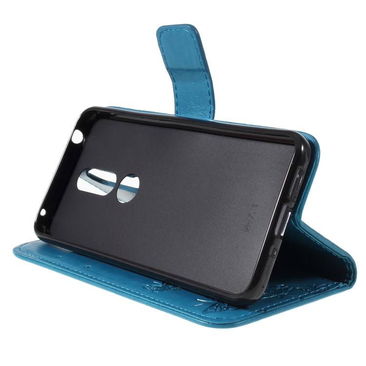 Impressão Carteira De Flor De Borboleta Ficar Caso Móvel De Couro Para Nokia 7.1 - Azul-4