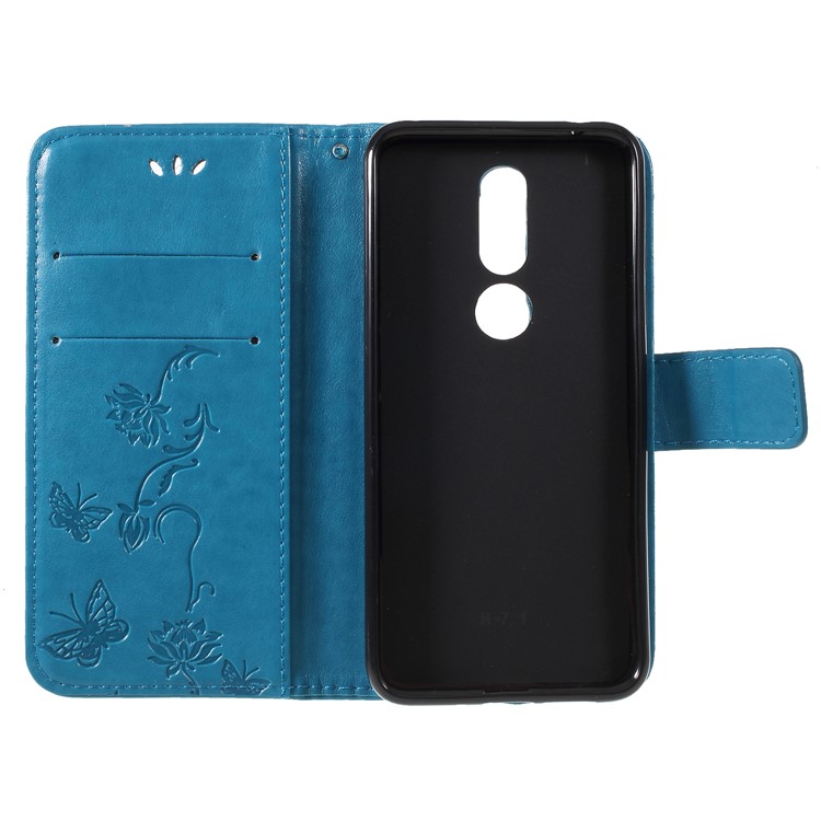 Impressão Carteira De Flor De Borboleta Ficar Caso Móvel De Couro Para Nokia 7.1 - Azul-6