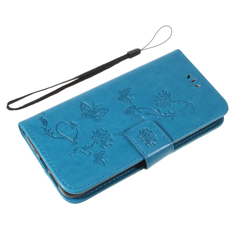 Impressão Carteira De Flor De Borboleta Ficar Caso Móvel De Couro Para Nokia 7.1 - Azul-7