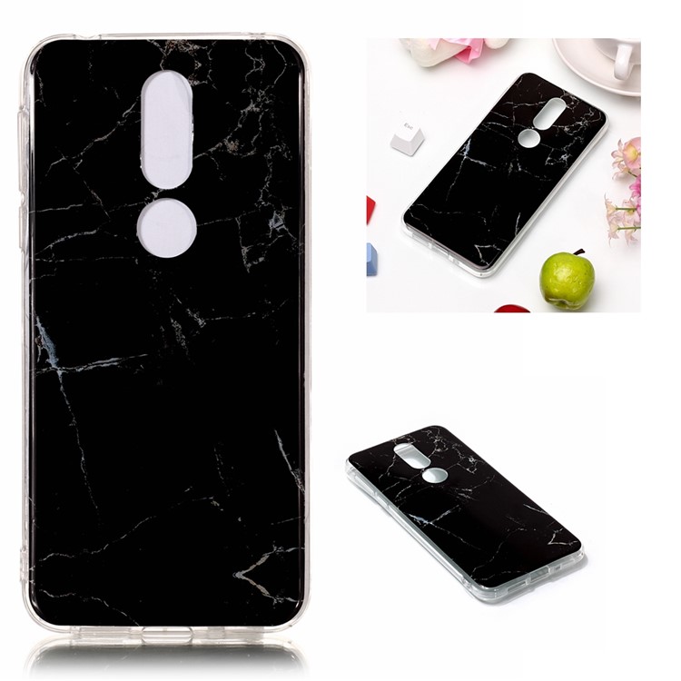 Marble Pattern Printing IMD Soft TPU Back Case for Nokia 7.1 - Black-1