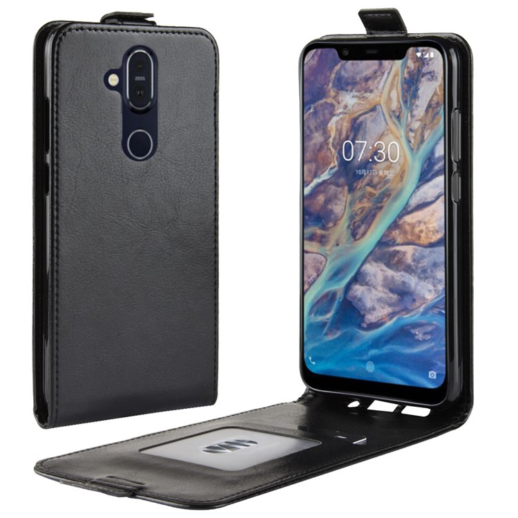 Crazy Horse Vertical Flip Leather Case with Card Slot for Nokia 7.1 Plus / X7 (China) - Black-1