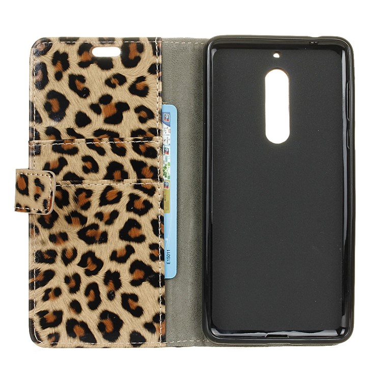 Leopard Pattern Stand PU Leather Wallet Mobile Phone Case for Nokia 5-3