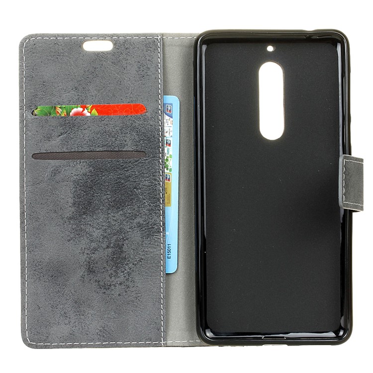 Retro Style Leather Wallet Mobile Phone Case for Nokia 5 - Grey-4