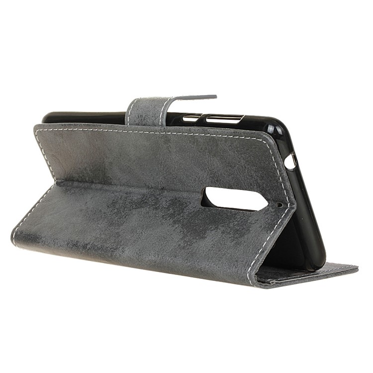 Retro Style Leather Wallet Mobile Phone Case for Nokia 5 - Grey-5