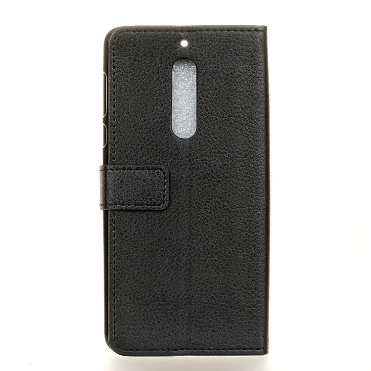 Lychee Skin Wallet Leather Stand Case for Nokia 5 - Black-3