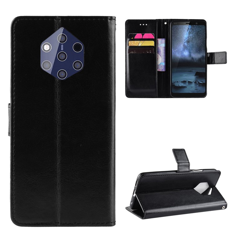 Crazy Horse Wallet Stand Leather Mobile Phone Casing for Nokia 9 PureView - Black-1