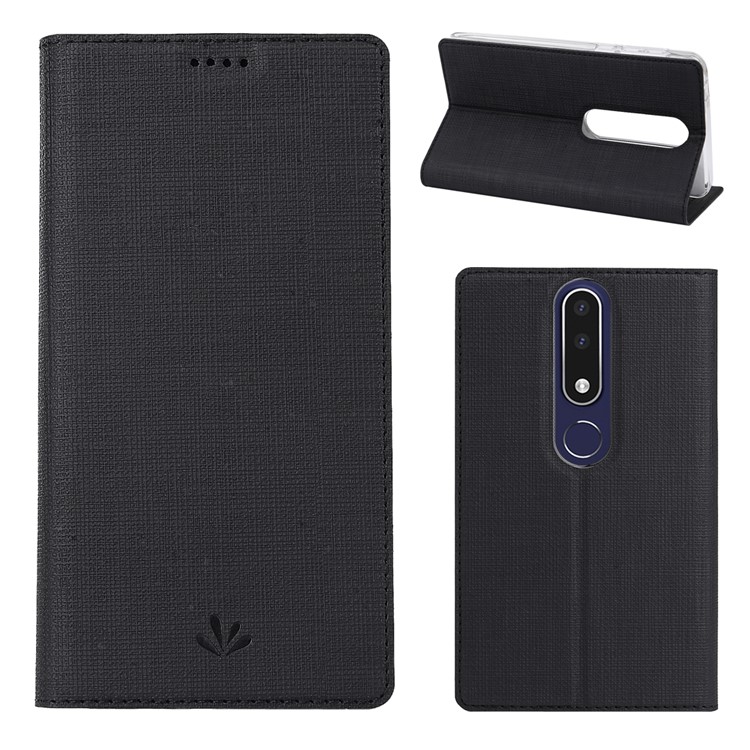 VILI DMX for Nokia 5.1 Plus / X5 (China) Cross Texture Auto-absorbed Card Holder Leather Case - Black-1