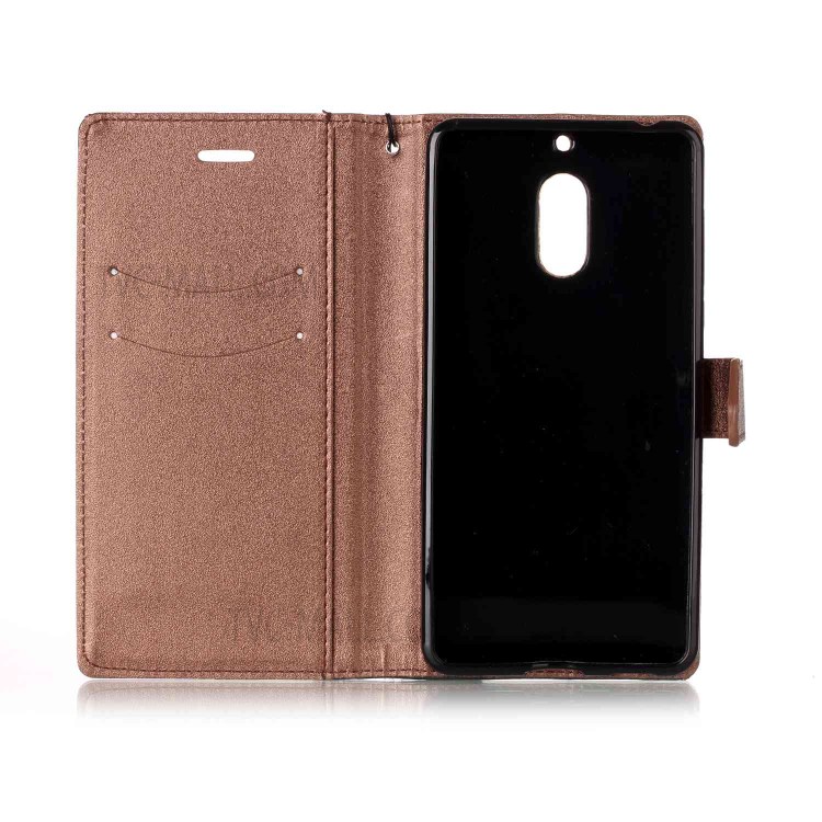 Sand-like Grain Bi-Color Stand Leather Wallet Flip Cover for Nokia 6 - Brown-3