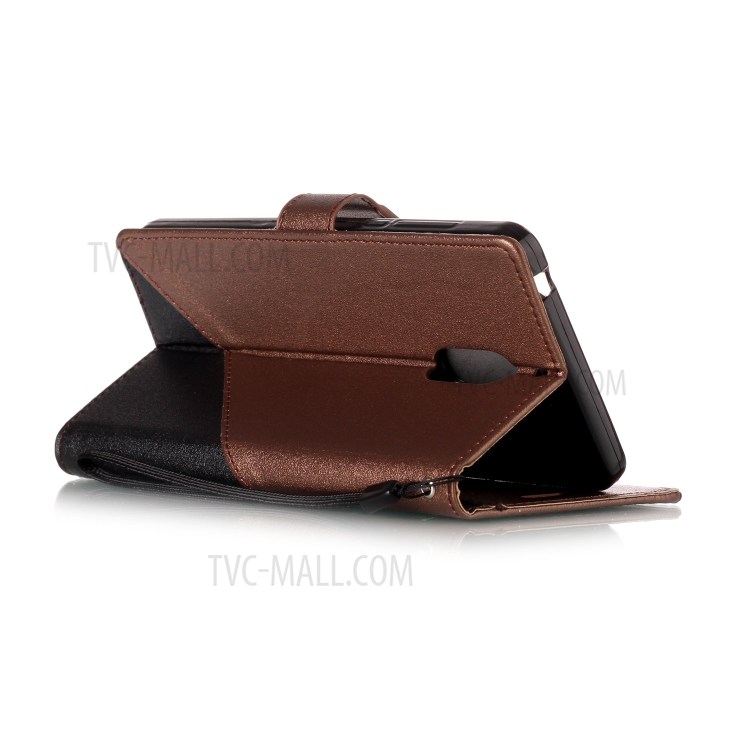 Sand-like Grain Bi-Color Stand Leather Wallet Flip Cover for Nokia 6 - Brown-4