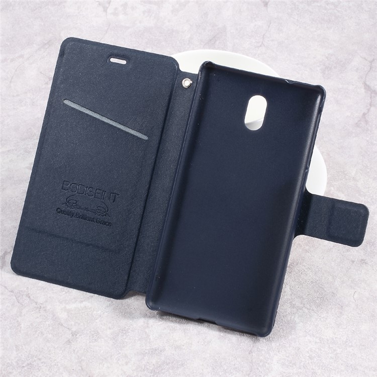 Silk Texture Foldable Flip Leather Card Holder Mobile Casing Accessory for Nokia 5 - Dark Blue-6