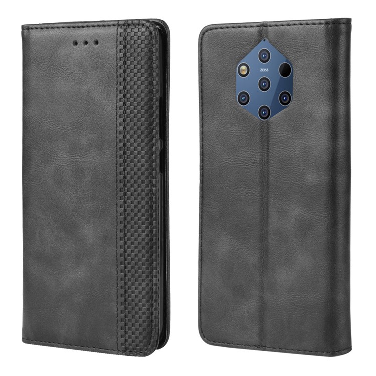 Vintage Style PU Leather Wallet Phone Case for Nokia 9 PureView - Black-1