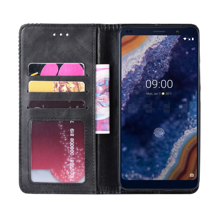Vintage Style PU Leather Wallet Phone Case for Nokia 9 PureView - Black-2