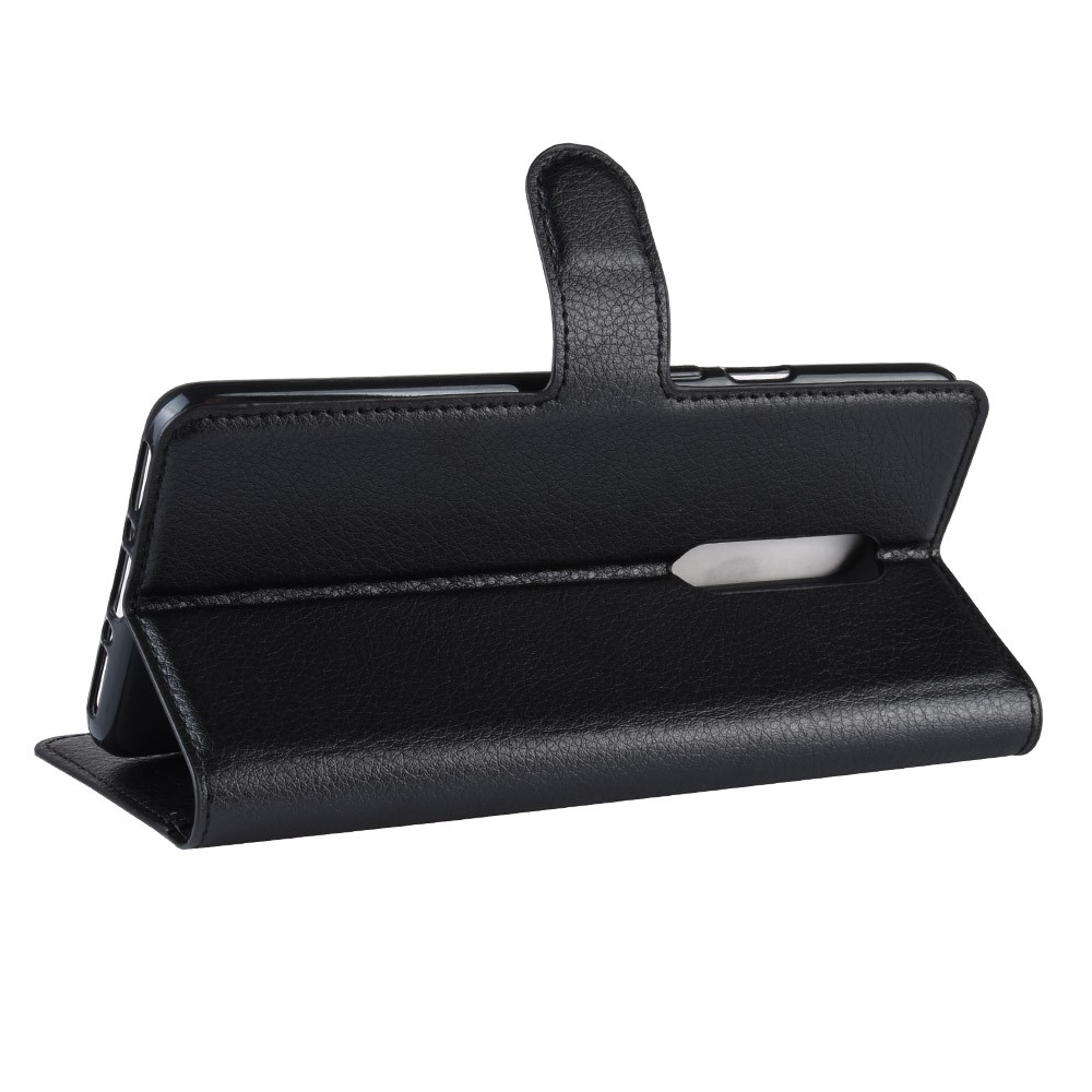 Funda De Cuero Para Móvil Con Soporte De Billetera De Textura Litchi Para Oneplus 7 - Negro-5