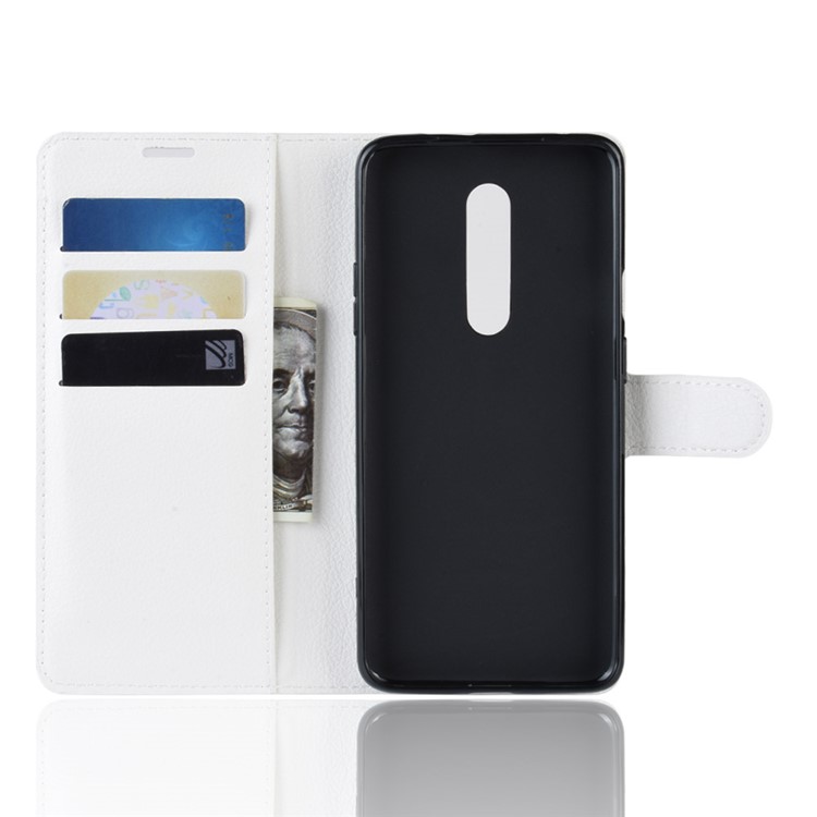 Funda De Cuero Para Móvil Con Soporte De Billetera De Textura Litchi Para Oneplus 7 - Blanco-3